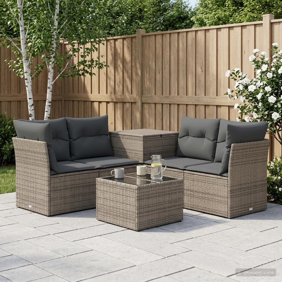 Bankstel 6 st Grijs en Donkergrijs Poly Rattan en Staal is nu te koop bij PeponiXL, paradijselijk wonen!