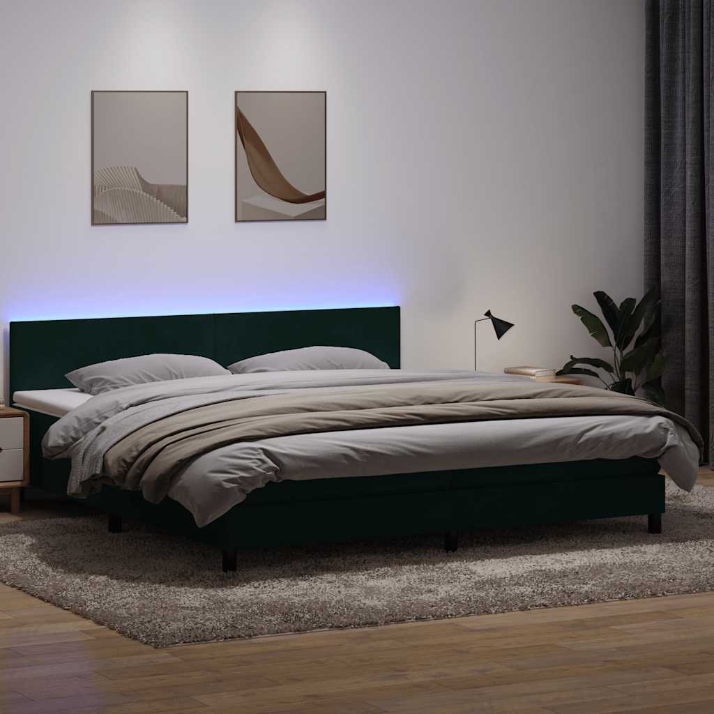 Boxspring met matras en LED fluweel donkergroen 180x220 cm is nu te koop bij PeponiXL, paradijselijk wonen!