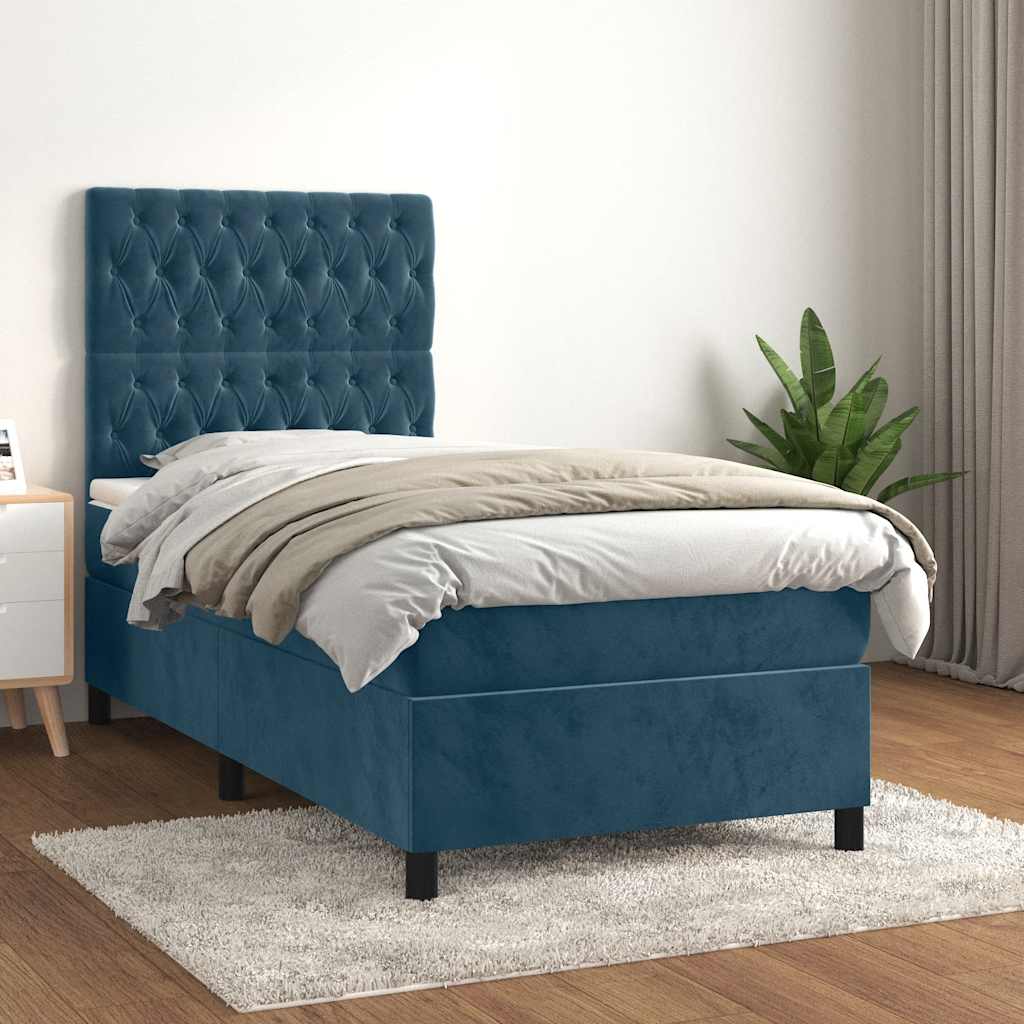 Boxspring met matras fluweel donkerblauw 80x200 cm is nu te koop bij PeponiXL, paradijselijk wonen!