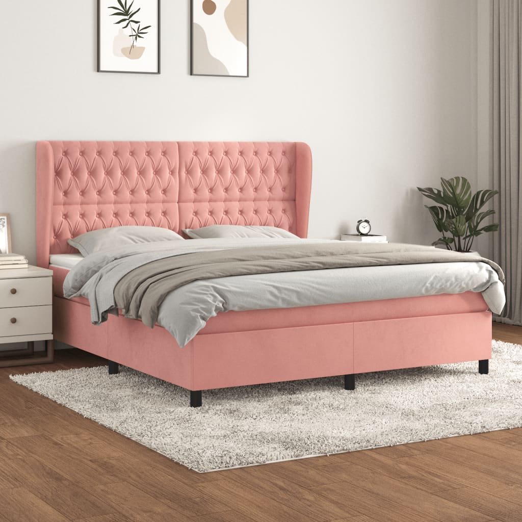 Boxspring met matras fluweel roze 180x200 cm is nu te koop bij PeponiXL, paradijselijk wonen!
