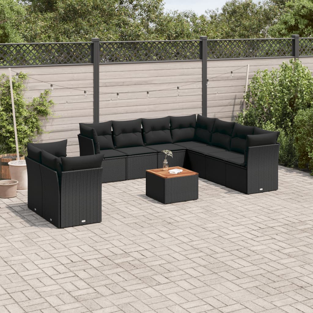 10-delige Loungeset met kussens poly rattan zwart is nu te koop bij PeponiXL, paradijselijk wonen!