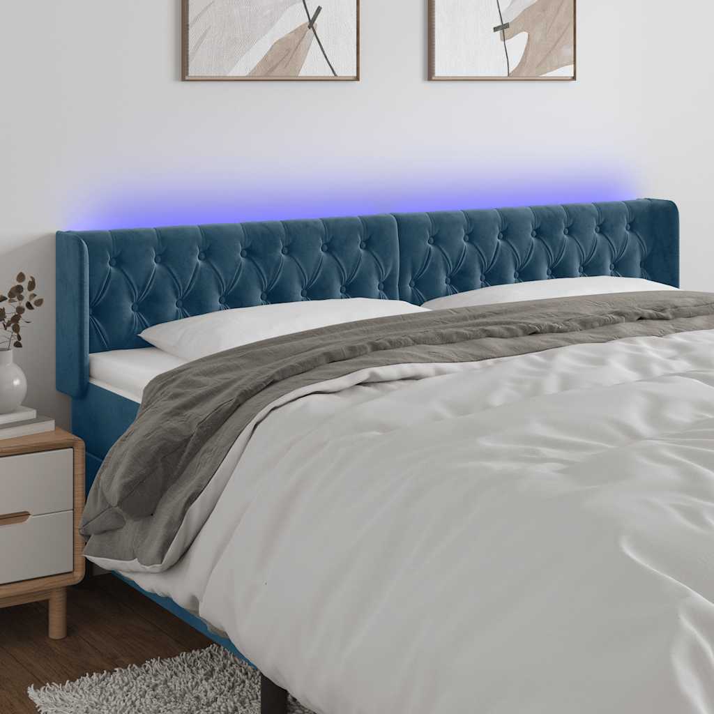Hoofdbord LED 203x16x78/88 cm fluweel donkerblauw is nu te koop bij PeponiXL, paradijselijk wonen!