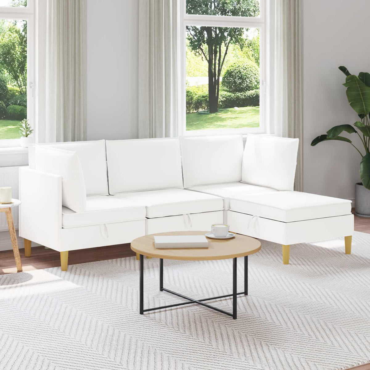 Woonkamer Meubelset met kussen met opslag 4 pcs Wit Stof is nu te koop bij PeponiXL, paradijselijk wonen!