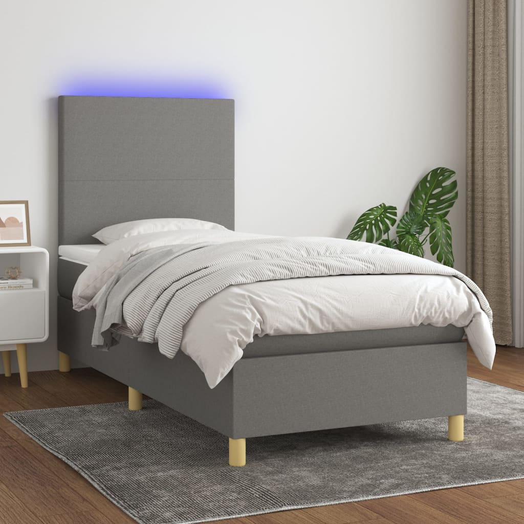 Boxspring met matras en LED stof donkergrijs 80x200 cm is nu te koop bij PeponiXL, paradijselijk wonen!