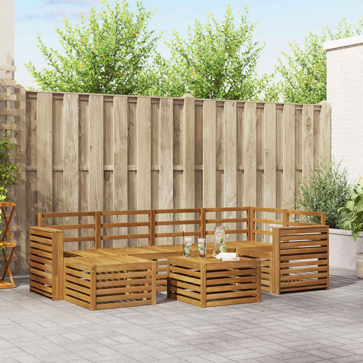 Hoekbank Set 7 pcs Naturel Massief Acaciahout is nu te koop bij PeponiXL, paradijselijk wonen!
