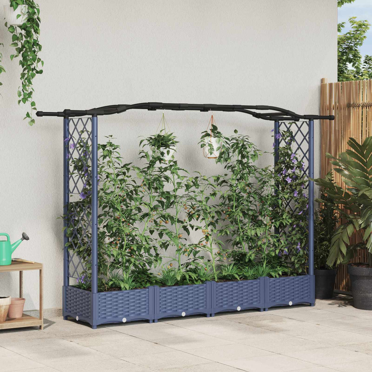 Verhoogd Bed met Trellis en Dak Grijs 207 x 40 x 123 cm PP is nu te koop bij PeponiXL, paradijselijk wonen!
