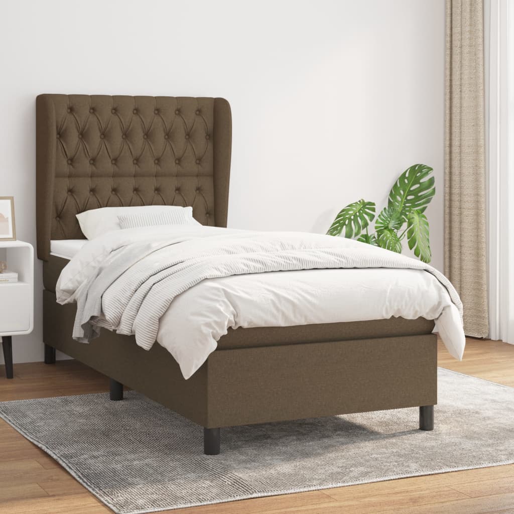 Boxspring met matras stof donkerbruin 90x190 cm is nu te koop bij PeponiXL, paradijselijk wonen!