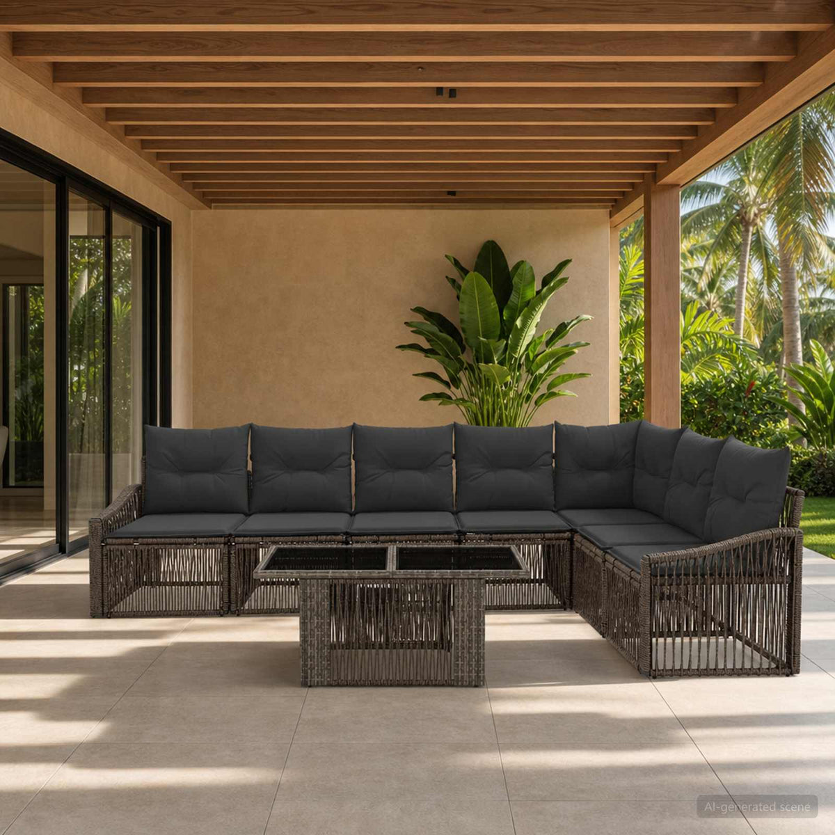 Tuinbankenset 8 st Grijs en Donkergrijs poly rattan is nu te koop bij PeponiXL, paradijselijk wonen!