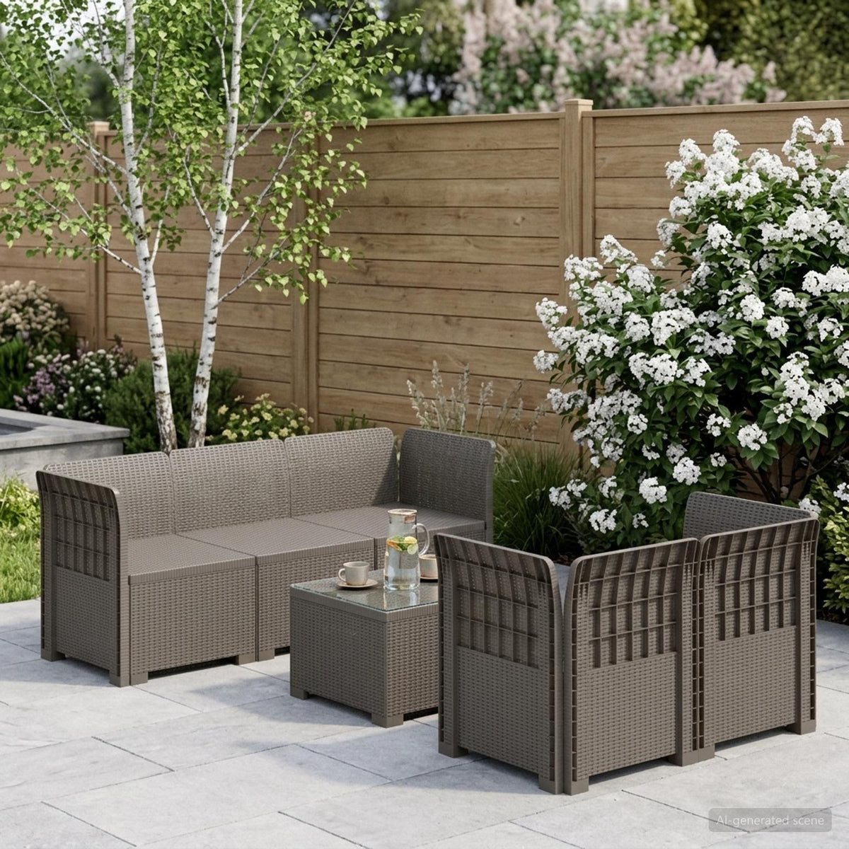 5-Zits Tuin Sofa Rattan Look PP Lichtgrijs is nu te koop bij PeponiXL, paradijselijk wonen!