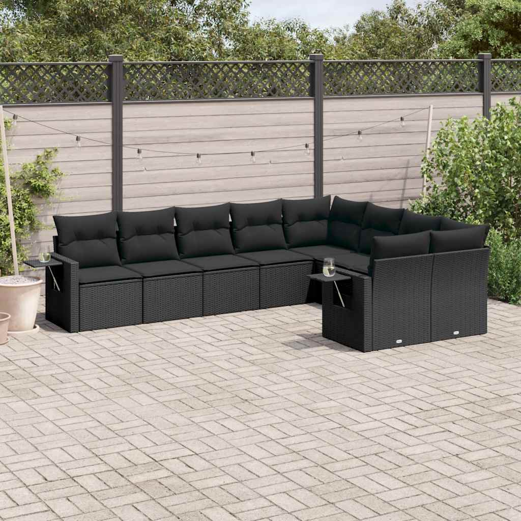 9-delige Loungeset met kussens poly rattan zwart is nu te koop bij PeponiXL, paradijselijk wonen!