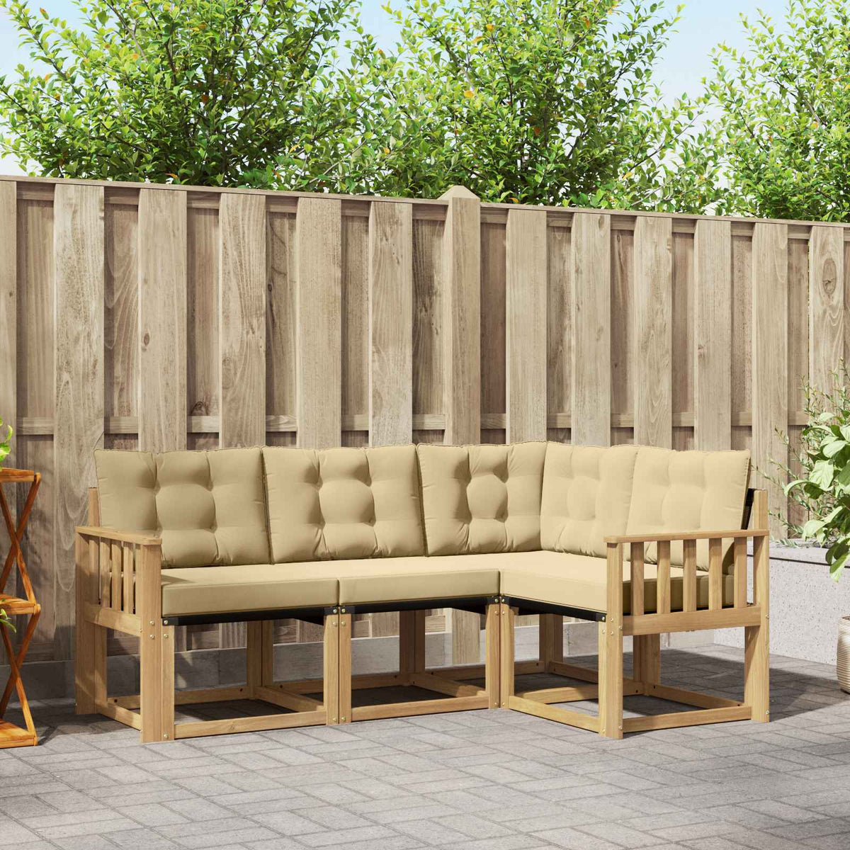 Buiten bankenset met kussen 4 pcs Wit en Beige is nu te koop bij PeponiXL, paradijselijk wonen!