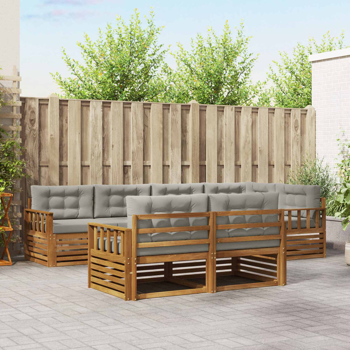 Buiten bankenset met kussen 7 pcs Natuurlijk en Lichtgrijs is nu te koop bij PeponiXL, paradijselijk wonen!