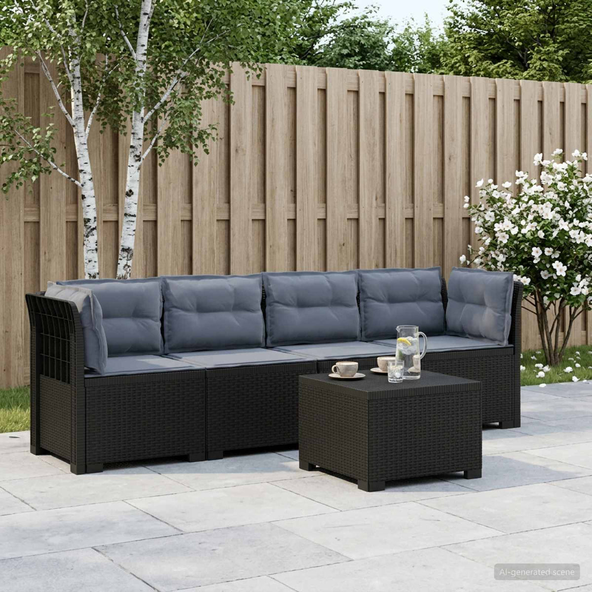 4-Persoons Tuin Sofa met Kussens Rieten Look PP Antraciet is nu te koop bij PeponiXL, paradijselijk wonen!