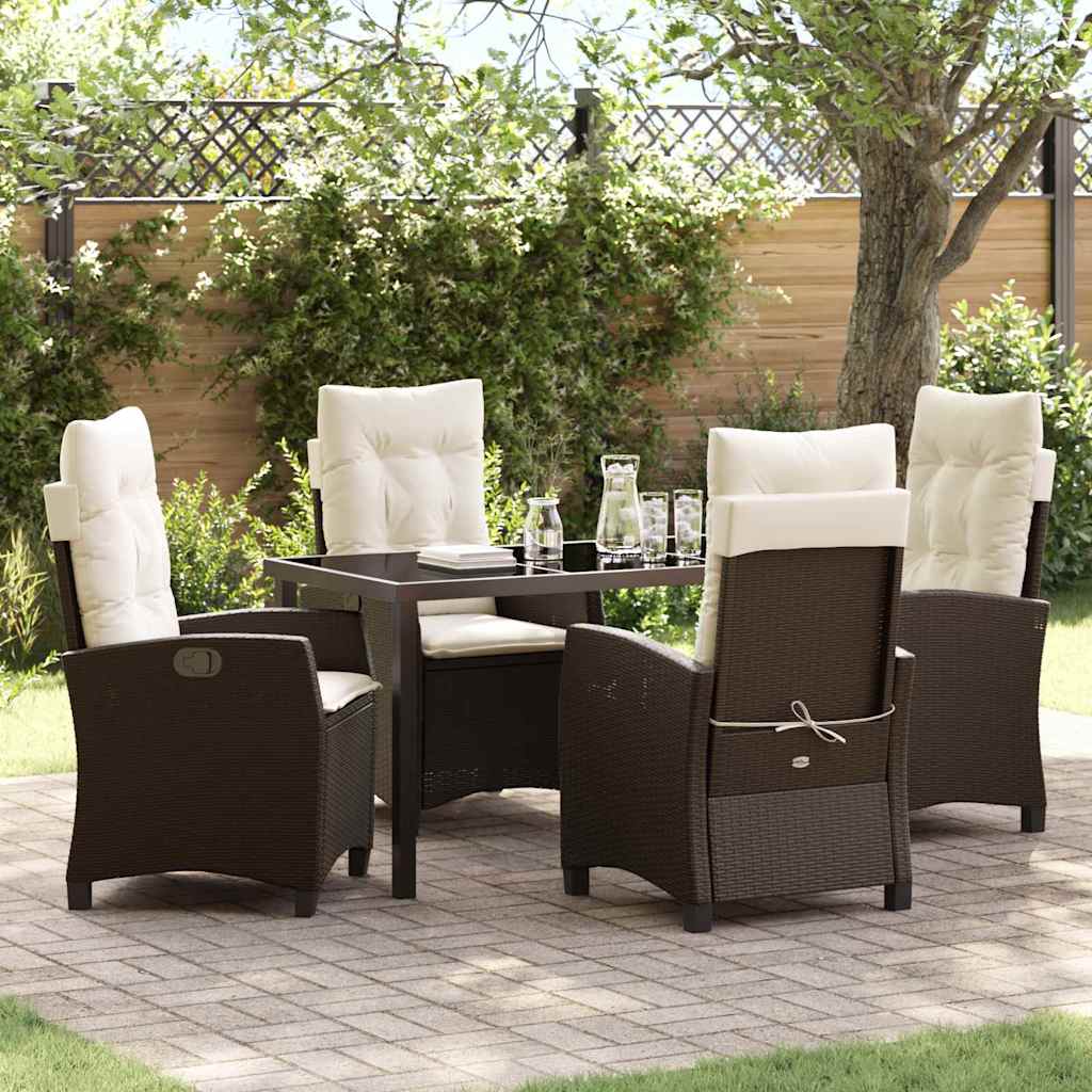 Tuin eettafelset met kussen 5 pcs Bruin poly rattan is nu te koop bij PeponiXL, paradijselijk wonen!