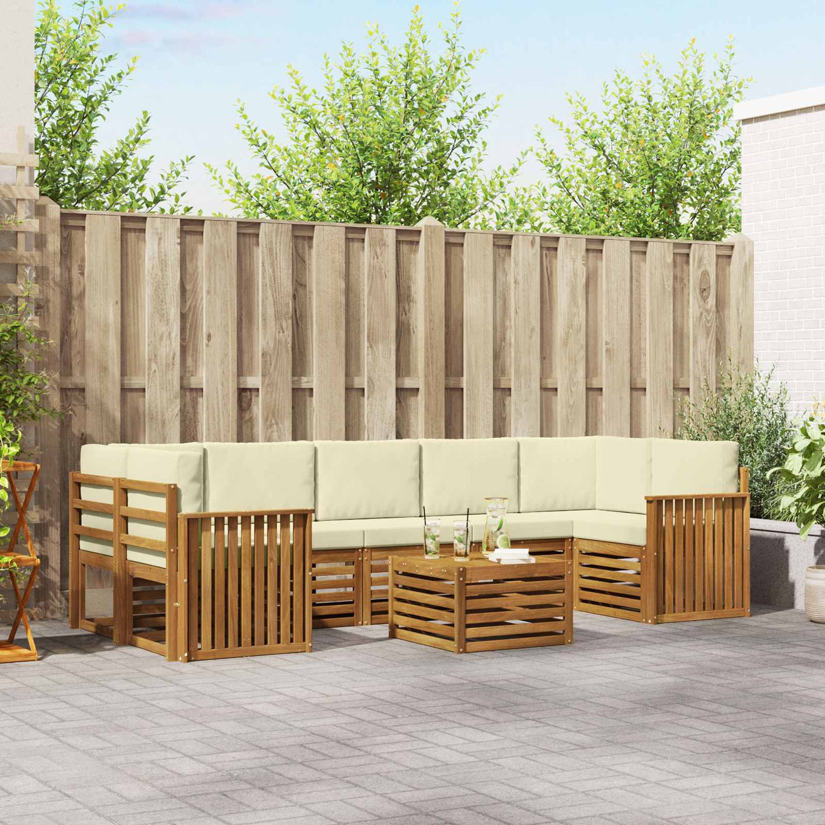 Buiten bankenset 8 pcs Natuurlijk en Crème Massief Acaciahout is nu te koop bij PeponiXL, paradijselijk wonen!