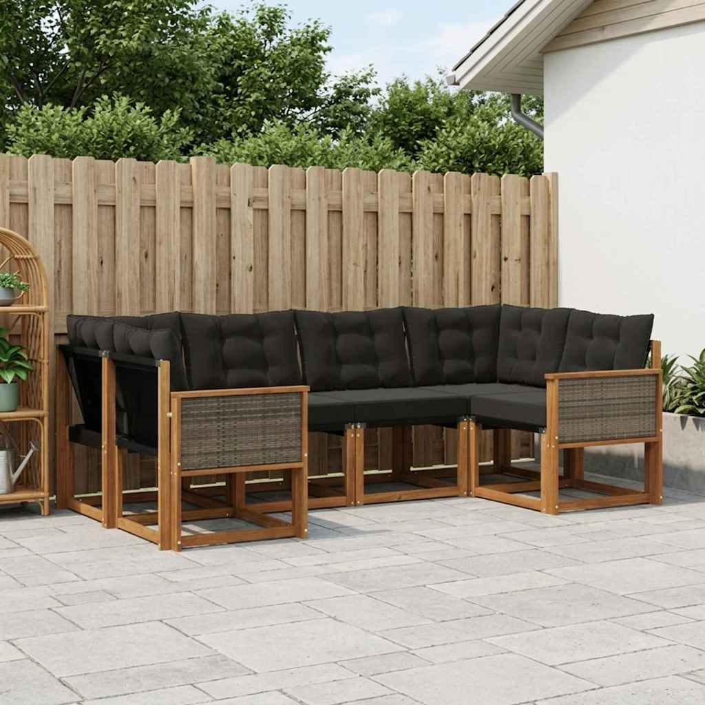 Buiten bankenset met kussen 6 pcs Naturel en Zwart is nu te koop bij PeponiXL, paradijselijk wonen!