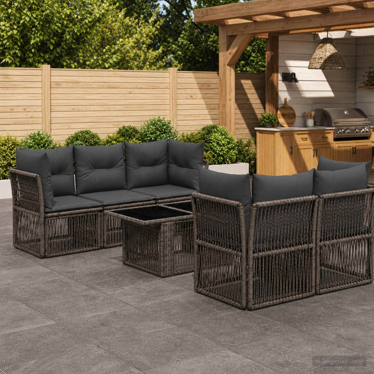 Tuinbankenset 6 st Grijs poly rattan is nu te koop bij PeponiXL, paradijselijk wonen!