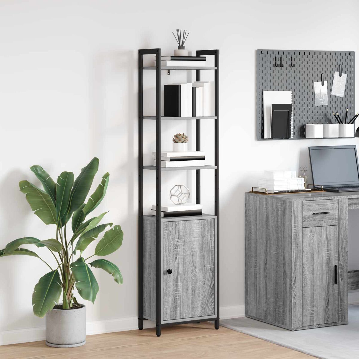 Boekenkast Grijs Sonoma 40 x 24 x 161 cm Bewerkt hout is nu te koop bij PeponiXL, paradijselijk wonen!