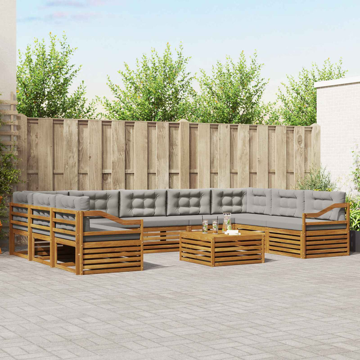 Buiten bankenset met kussen 10 pcs Natuurlijk en Lichtgrijs is nu te koop bij PeponiXL, paradijselijk wonen!