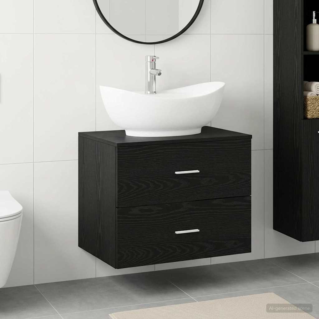 Badkamermeubelset Zwart eiken Bewerkt hout is nu te koop bij PeponiXL, paradijselijk wonen!