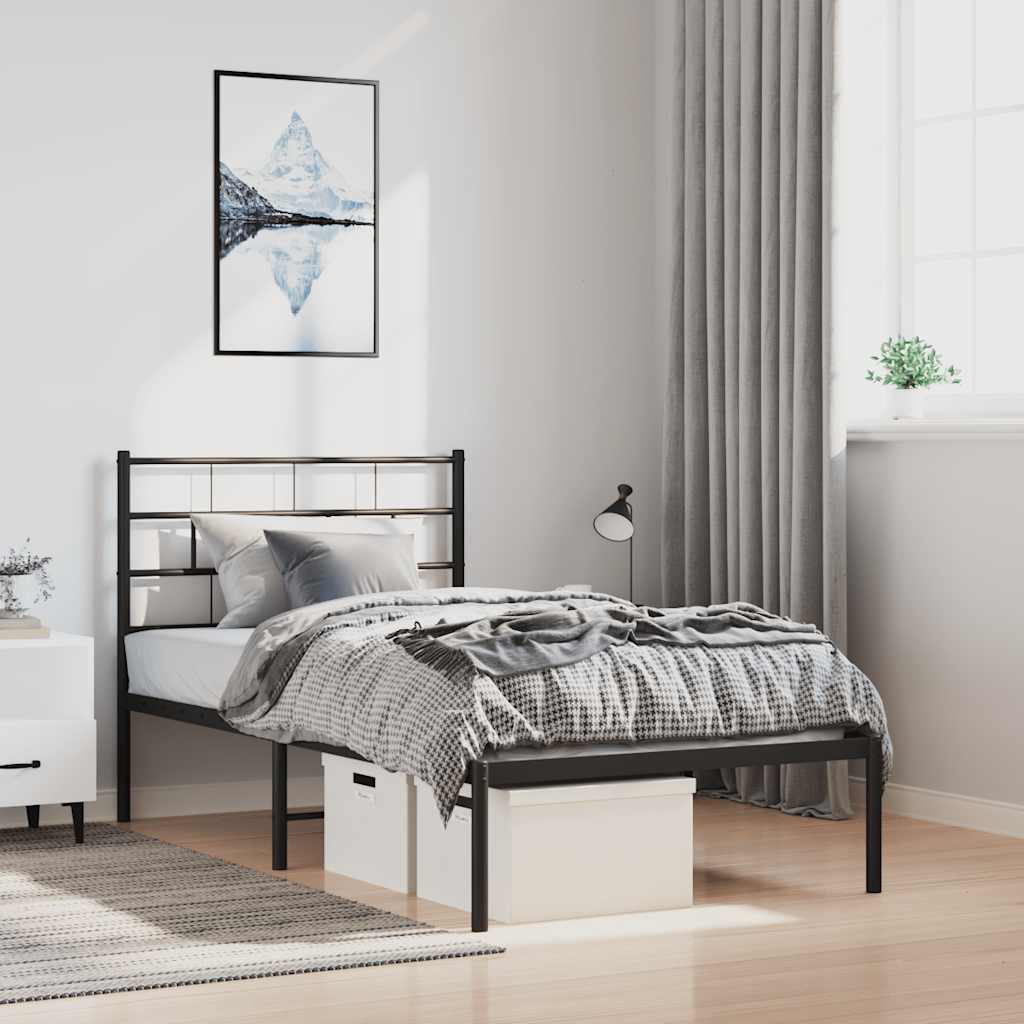 Bedframe met hoofdbord metaal zwart 100x190 cm is nu te koop bij PeponiXL, paradijselijk wonen!