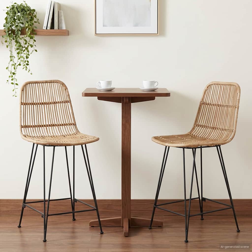 Barkruk 2 pcs Naturel 44 x 54 x 96 cm Rattan en staal is nu te koop bij PeponiXL, paradijselijk wonen!