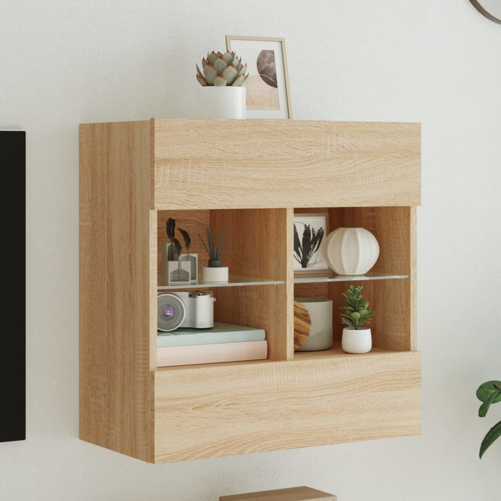 Tv-wandmeubel met LED-verlichting 58,5x30x60,5 cm sonoma eiken is nu te koop bij PeponiXL, paradijselijk wonen!
