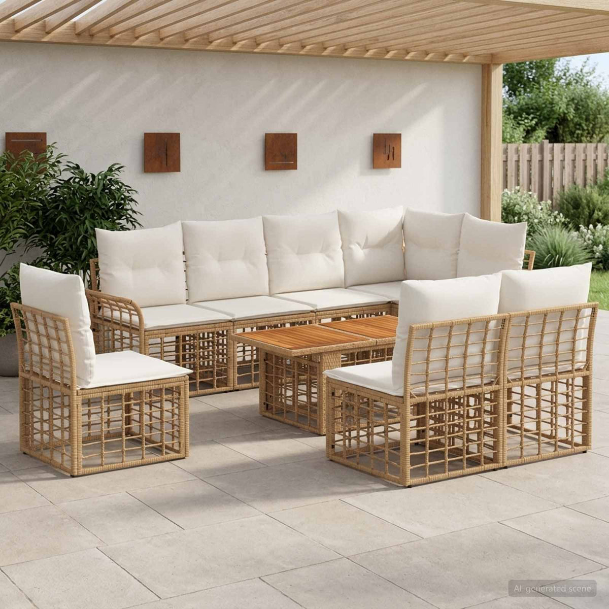 Tuinbankenset 9 st Natuurlijk en Crème Wit poly rattan is nu te koop bij PeponiXL, paradijselijk wonen!