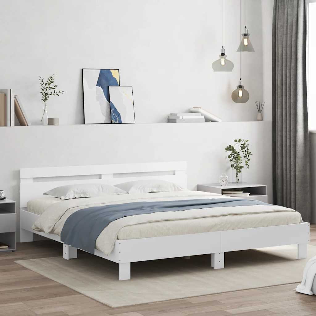 Bedframe met hoofdbord bewerkt hout wit 180x200 cm is nu te koop bij PeponiXL, paradijselijk wonen!