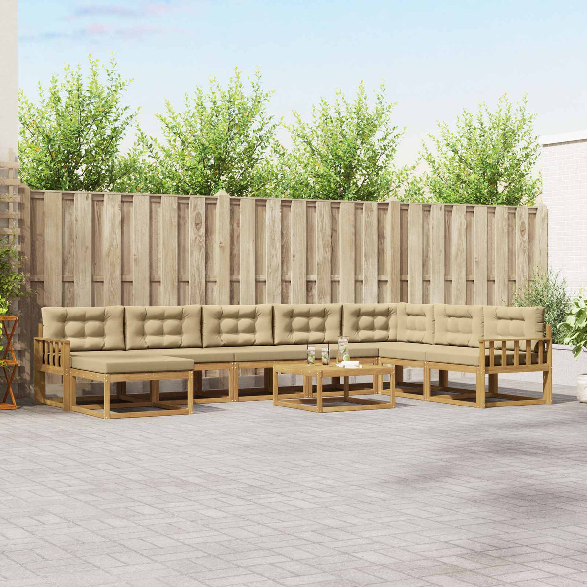 Buiten bankenset 9 pcs Wit en Beige is nu te koop bij PeponiXL, paradijselijk wonen!
