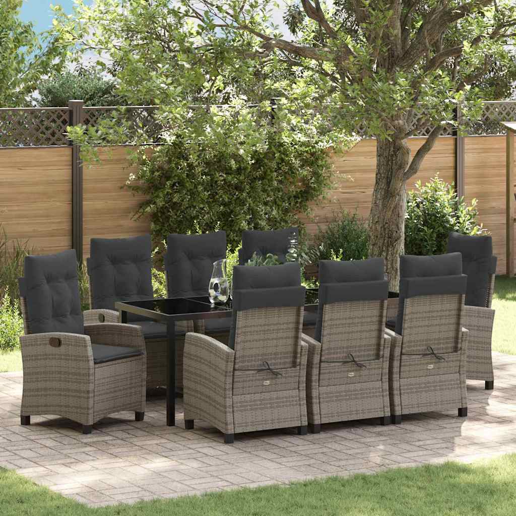 Tuin eettafelset met kussen 9 pcs Grijs poly rattan is nu te koop bij PeponiXL, paradijselijk wonen!