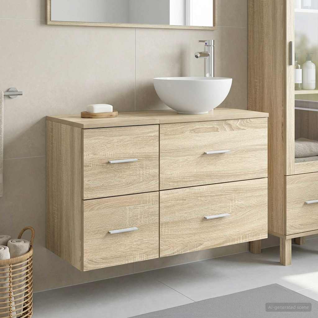 Badkamermeubelset 2 pcs Sonoma Eiken Bewerkt hout is nu te koop bij PeponiXL, paradijselijk wonen!