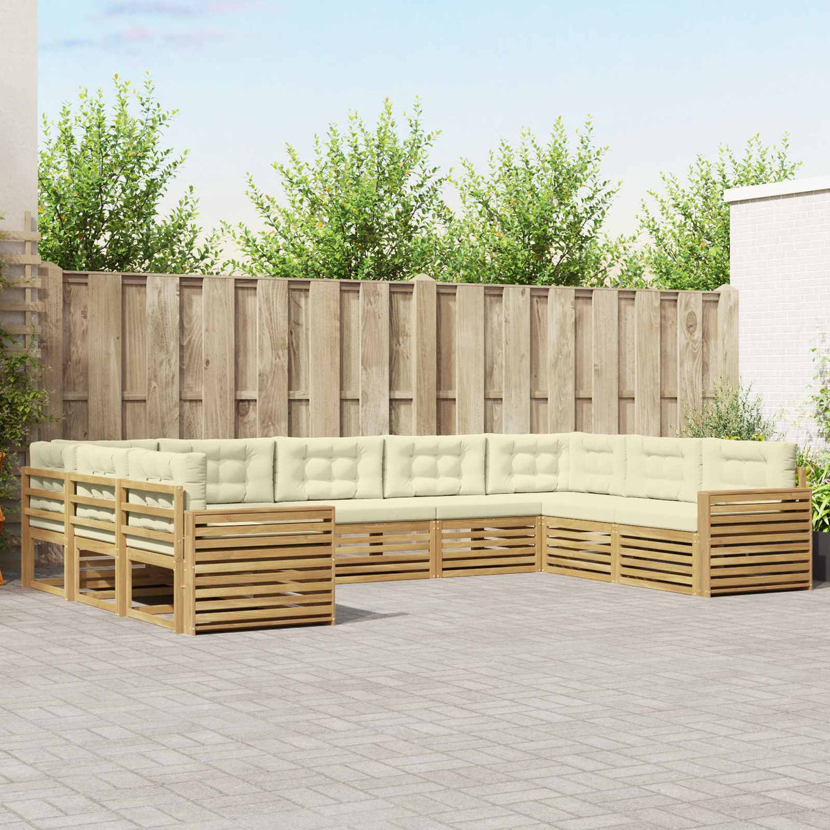 Buiten bankenset 9 pcs Wit en crèmekleurig Massief Acaciahout is nu te koop bij PeponiXL, paradijselijk wonen!
