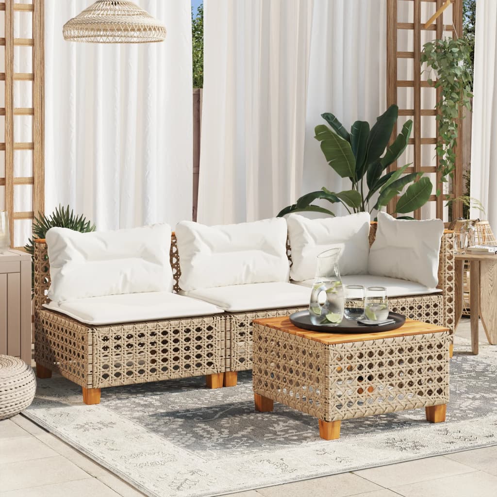 Tuinbank 3-zits met kussens poly rattan beige is nu te koop bij PeponiXL, paradijselijk wonen!