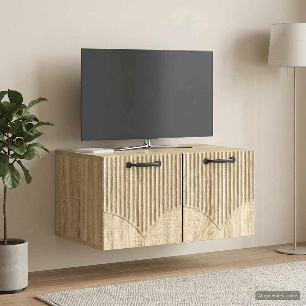 Wandbeugel TV-kast Sonoma Eiken 59,5 x 41 x 30 cm Bewerkt hout is nu te koop bij PeponiXL, paradijselijk wonen!