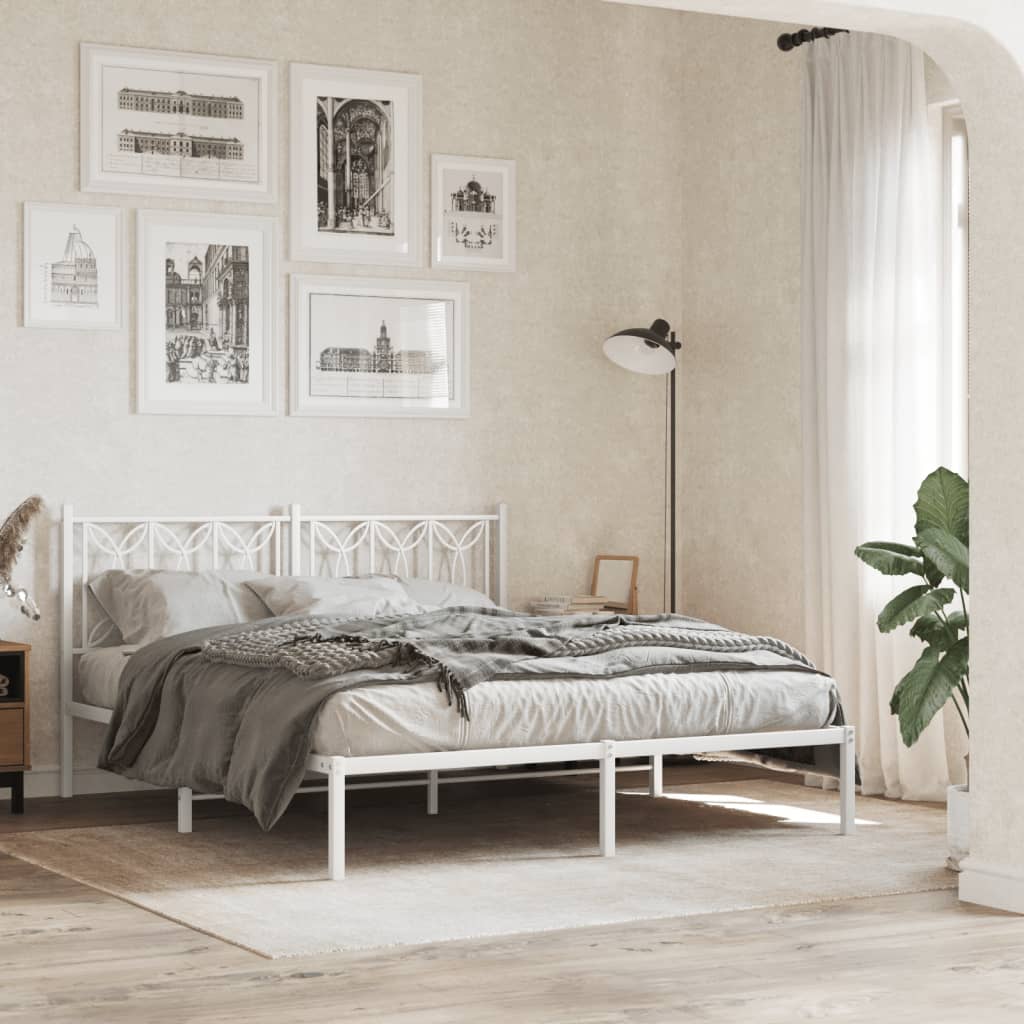 Bedframe met hoofdbord metaal wit 150x200 cm is nu te koop bij PeponiXL, paradijselijk wonen!