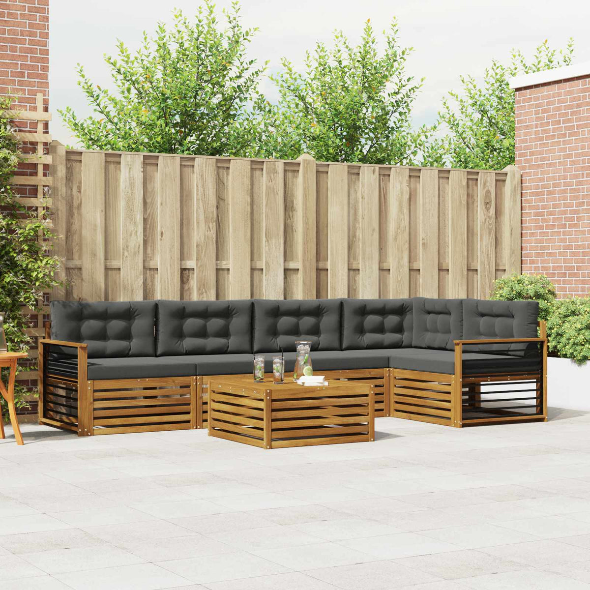 Buiten bankenset met kussen 6 pcs Natuurlijk en Antraciet is nu te koop bij PeponiXL, paradijselijk wonen!