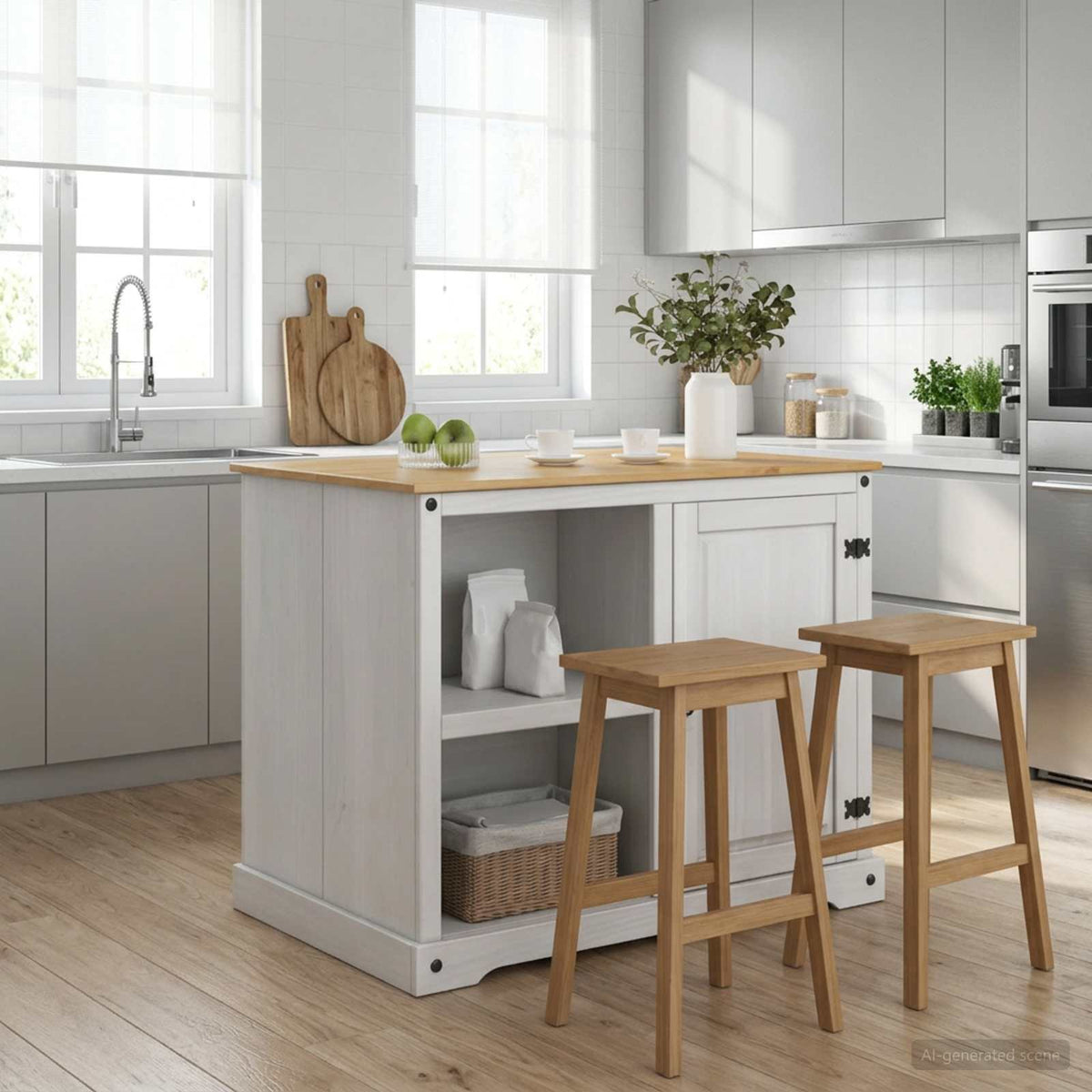 Keuken Trolley 2 pcs Wit en Honing Was 112 x 77 x 91,5 cm is nu te koop bij PeponiXL, paradijselijk wonen!