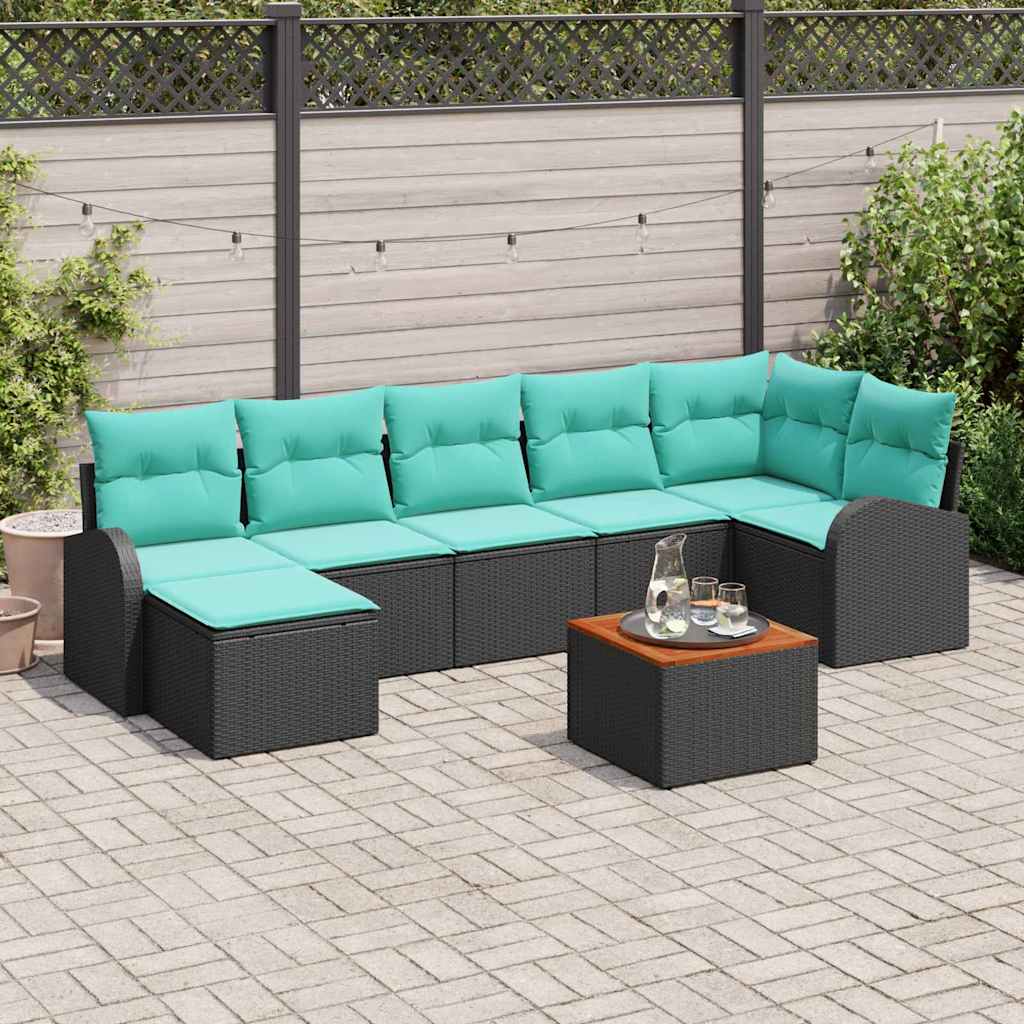 Tuinbankenset met opslag 8 pcs Zwart en Turquoise poly rattan is nu te koop bij PeponiXL, paradijselijk wonen!