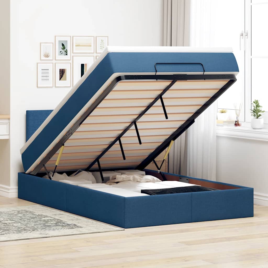 Bed poef met matras en LED's 120x200 cm stof blauw is nu te koop bij PeponiXL, paradijselijk wonen!