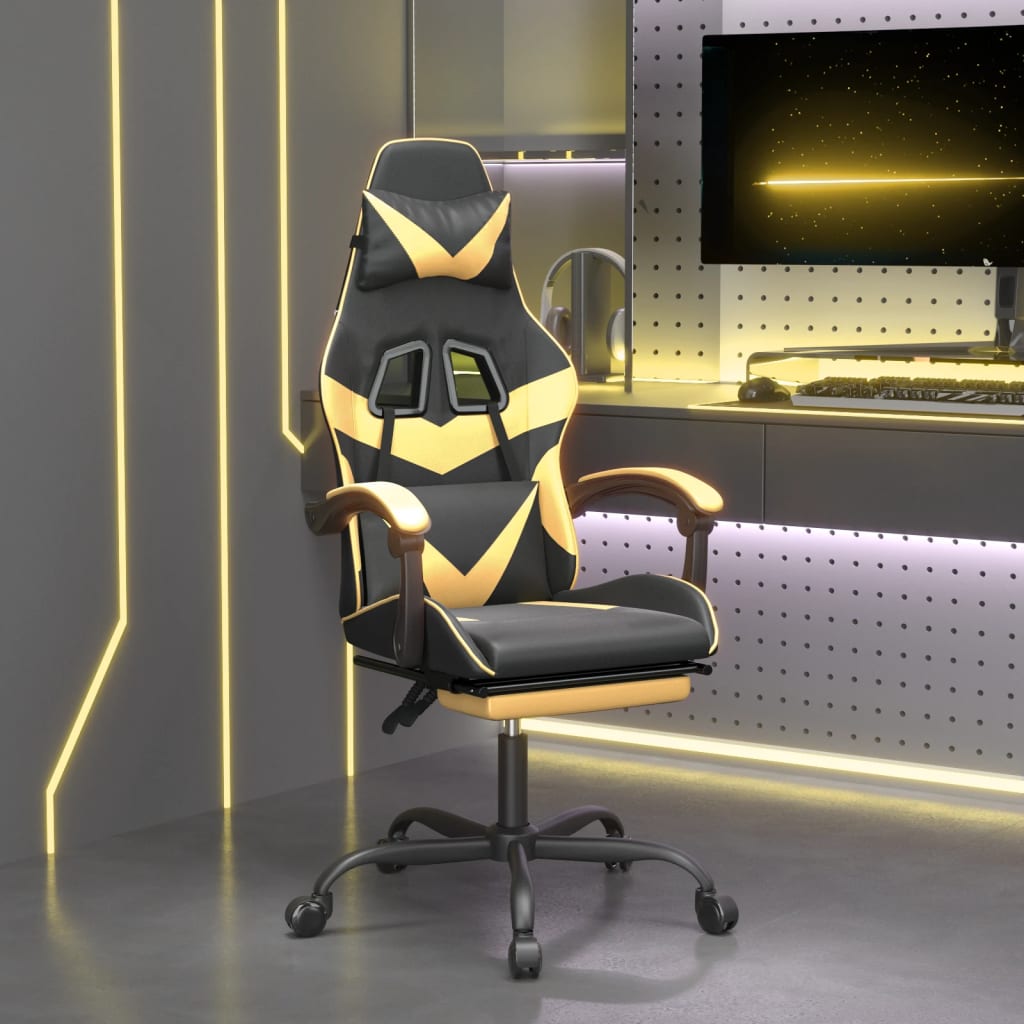 Gamestoel draaibaar met voetensteun kunstleer zwart & goud is nu te koop bij PeponiXL, paradijselijk wonen!