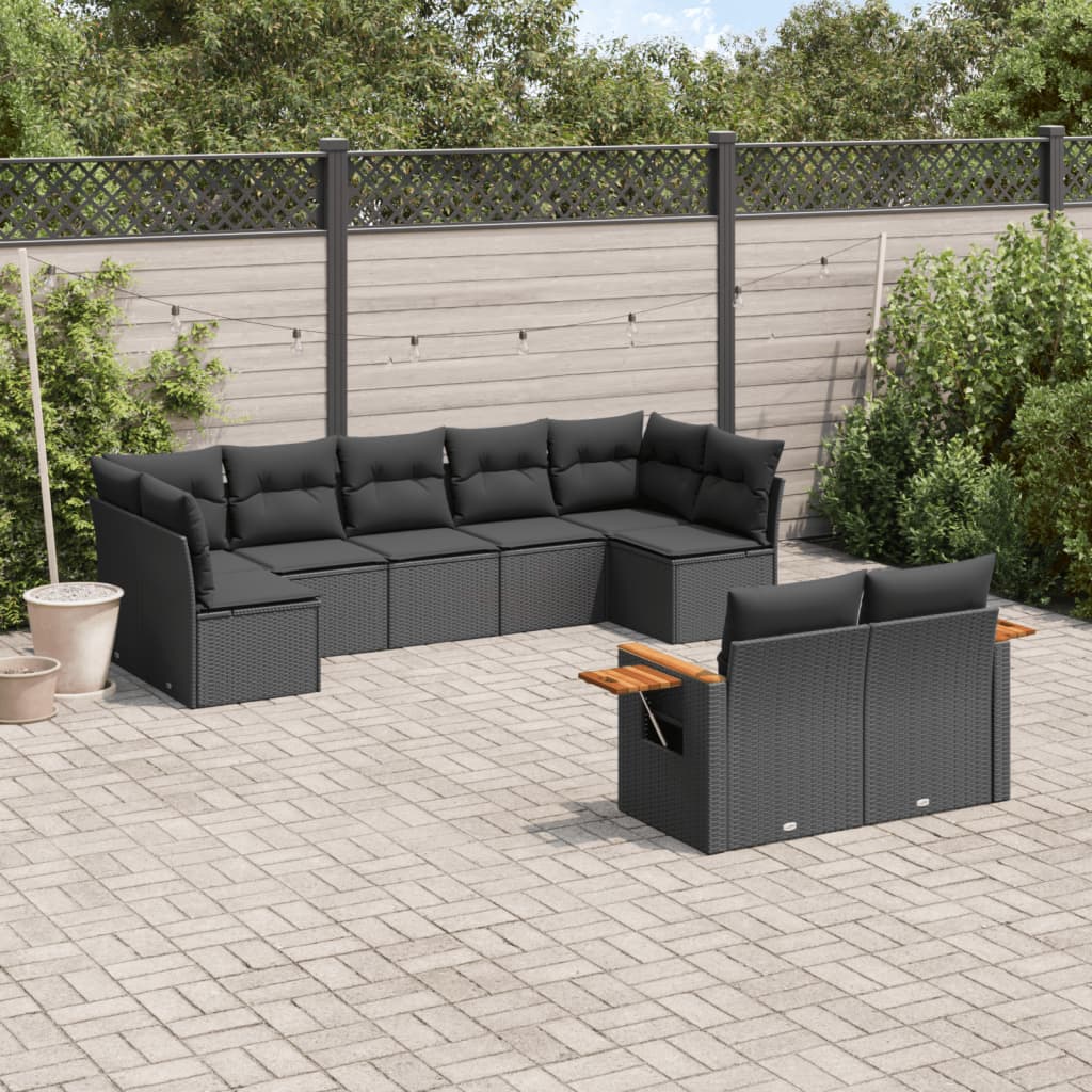 9-delige Loungeset met kussens poly rattan zwart is nu te koop bij PeponiXL, paradijselijk wonen!