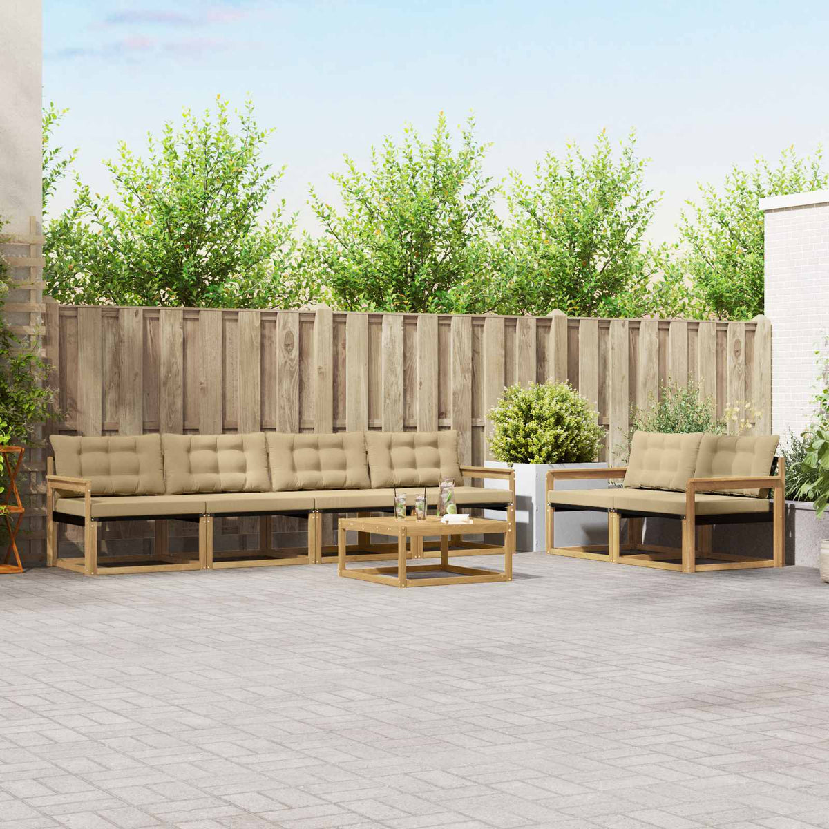 Buiten bankenset 7 pcs Wit en Beige 79 x 79 x 37 cm is nu te koop bij PeponiXL, paradijselijk wonen!