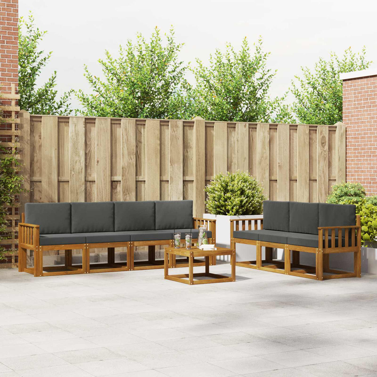 Buiten bankenset met kussen 8 pcs Natuurlijk en Antraciet is nu te koop bij PeponiXL, paradijselijk wonen!