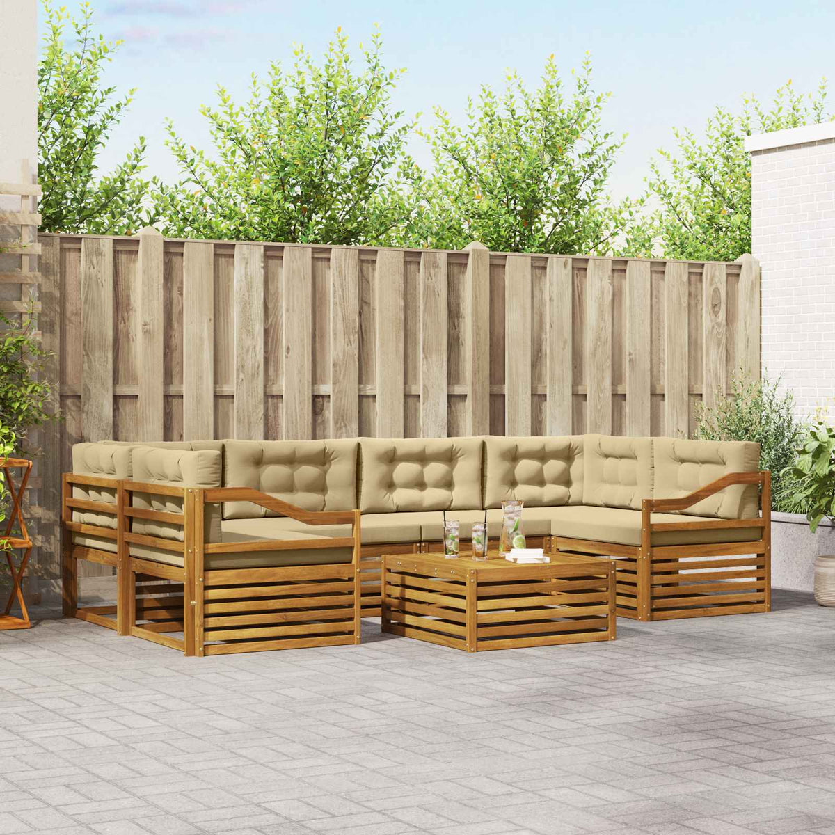 Buiten bankenset met kussen 7 pcs Natuurlijk en Beige is nu te koop bij PeponiXL, paradijselijk wonen!