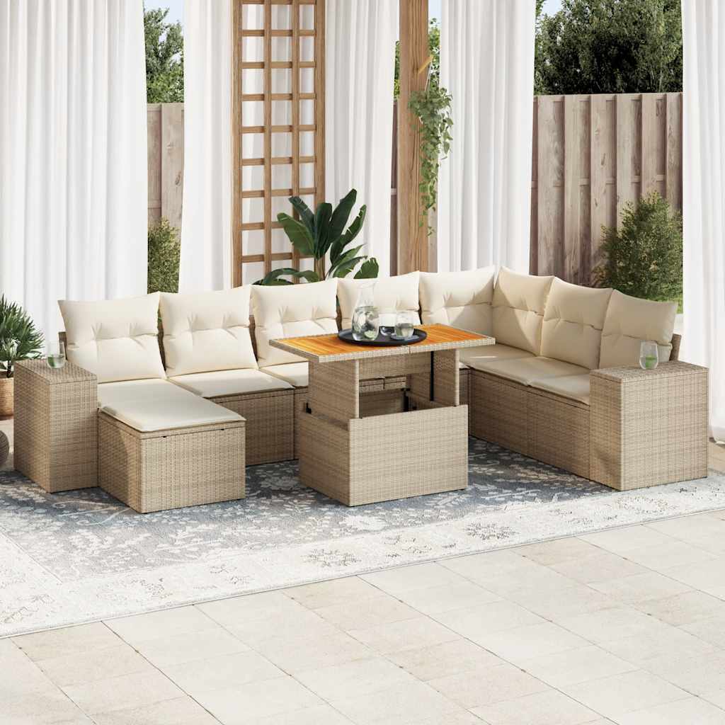 9-delige Loungeset met kussens poly rattan acacia beige is nu te koop bij PeponiXL, paradijselijk wonen!