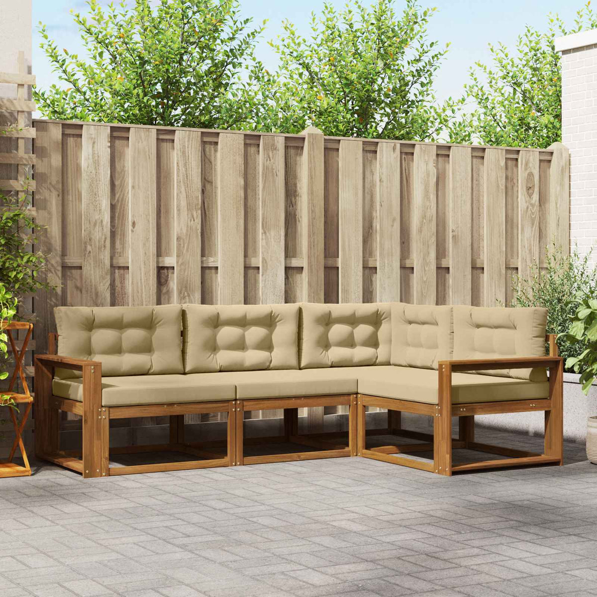Buiten bankenset met kussen 4 pcs Natuurlijk en Beige is nu te koop bij PeponiXL, paradijselijk wonen!