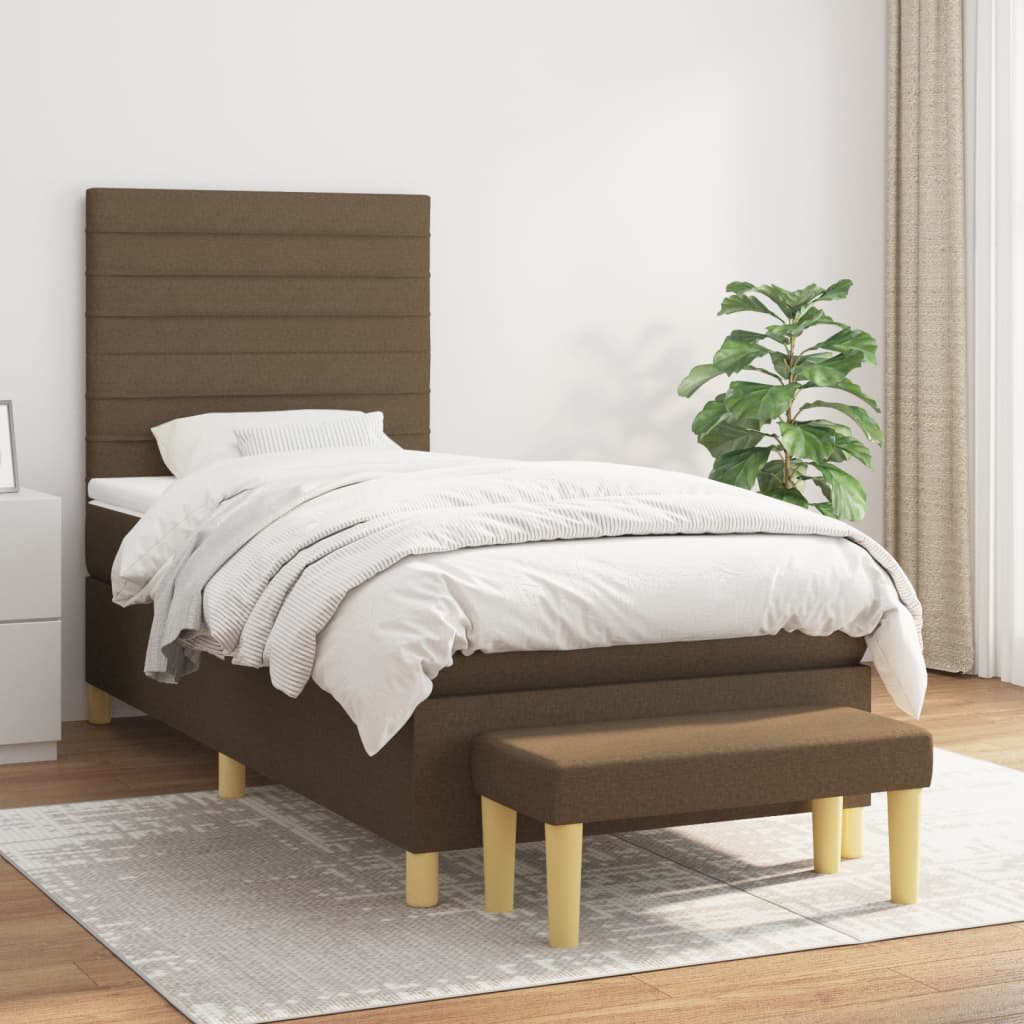 Boxspring met matras stof donkerbruin 90x190 cm is nu te koop bij PeponiXL, paradijselijk wonen!