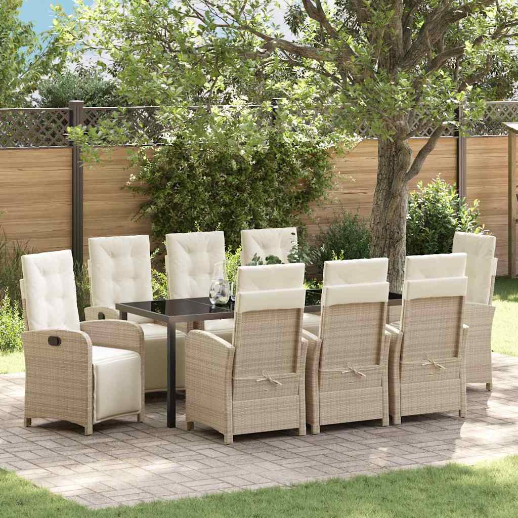 Tuin eettafelset met kussen 9 pcs Beige poly rattan is nu te koop bij PeponiXL, paradijselijk wonen!