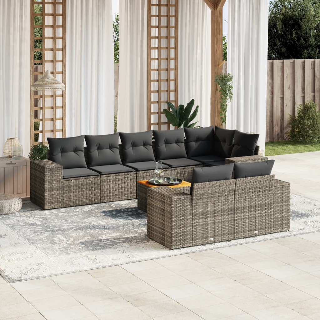 9-delige Loungeset met kussens poly rattan grijs is nu te koop bij PeponiXL, paradijselijk wonen!